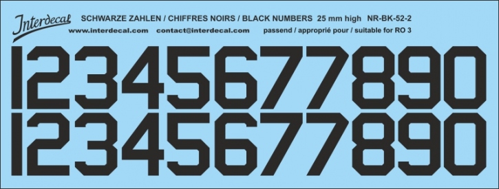 Schwarze Zahlen 02 für RO3 25mm (198x75 mm) NR-BK-52-2