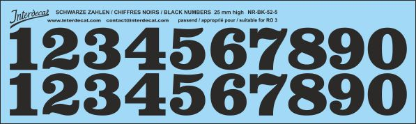 Chiffres 05 pour R03 25mm Décalcomanies noir 236x53mm INTERDECAL