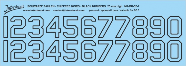 Black numbers 07 for RO3 25mm high  (218x78 mm)