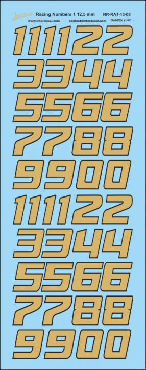 Gold-Black Race numbers 12,5 mm  (157 x 62mm)