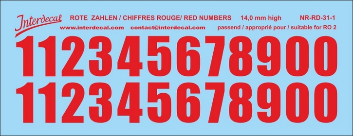 Numbers 01 for R02 14mm Waterslidedecals red 102x37mm INTERDECAL
