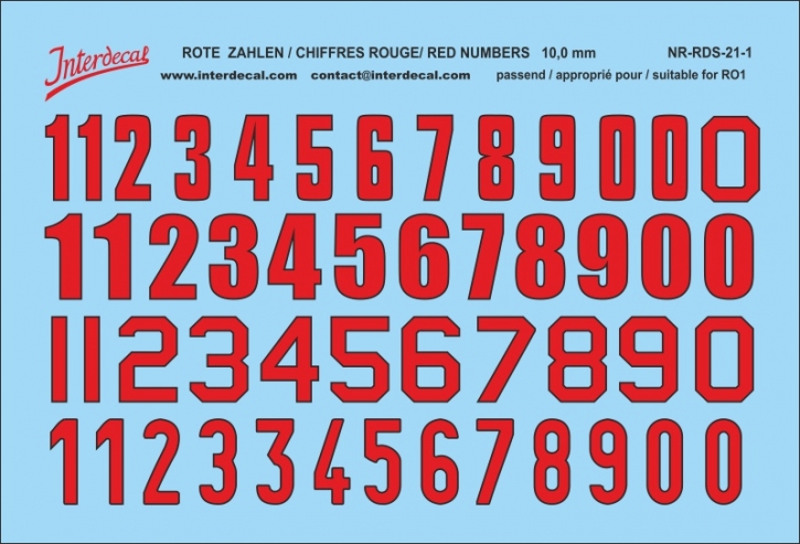Numbers 01 for R01-10mm Waterslidedecals red-black 74x54mm INTERDECAL