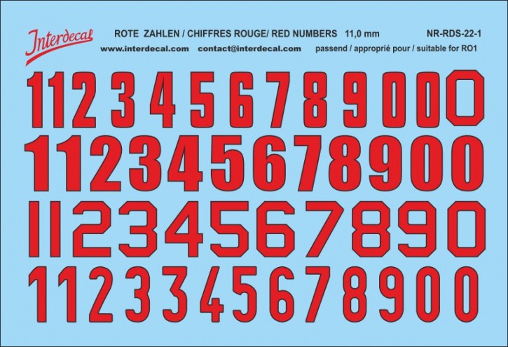 Numbers 01 for R01-11mm Waterslidedecals red-black 90x59mm INTERDECAL