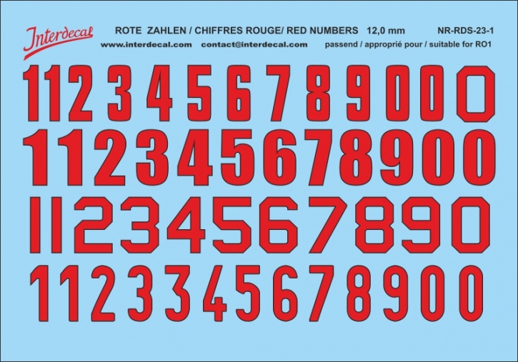 Numbers 01 for R01-12mm Waterslidedecals red-black 90x68mm INTERDECAL