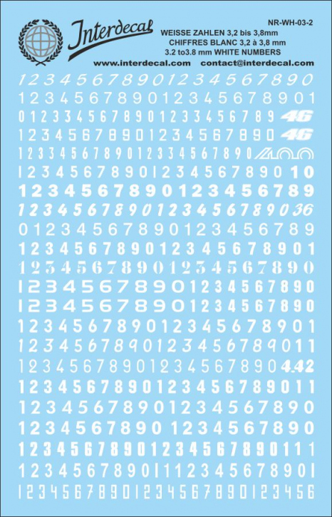 Numbers 03-2 3,2-3,8mm Waterslidedecals white 120x80mm INTERDECAL