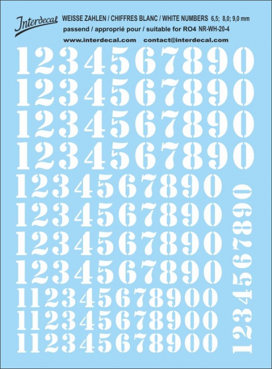 Numbers 04 for R04 6,5-9mm Waterslidedecals white 100x80mm INTERDECAL