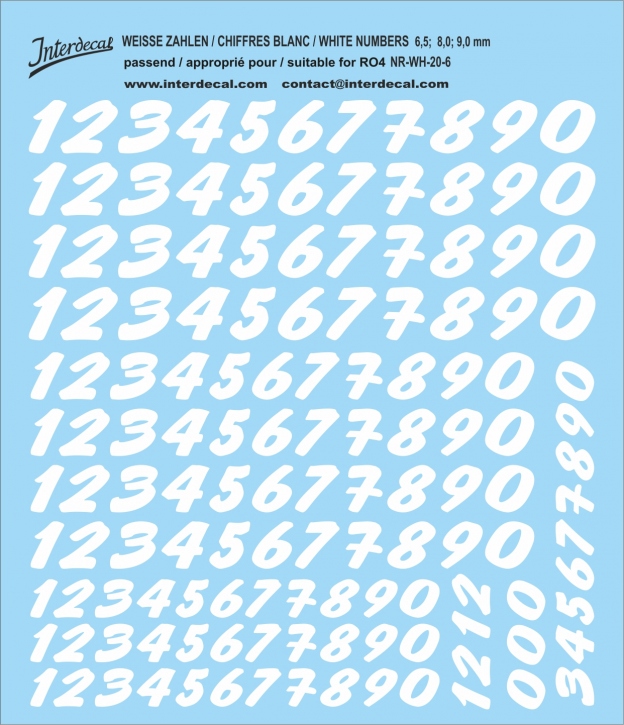 Numbers 06 for R04 6,5-9mm Waterslidedecals white 102x95mm INTERDECAL