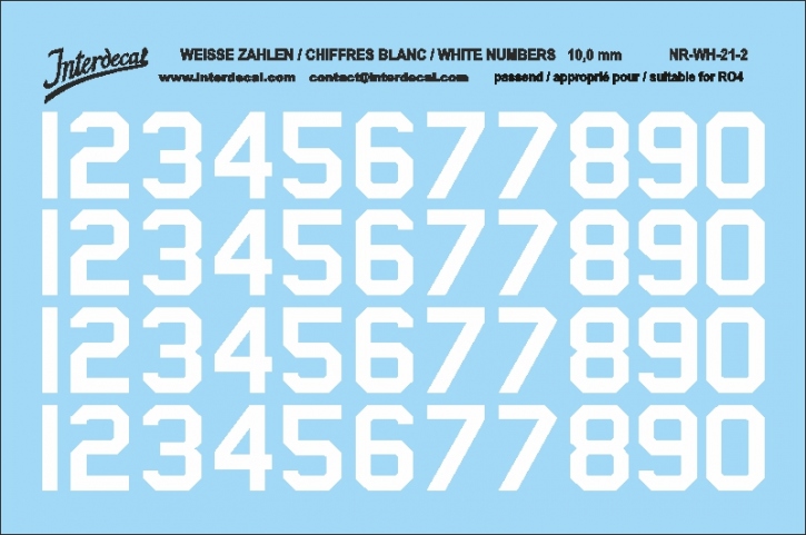 Numbers 02 for R04 10mm Waterslidedecals white 74x54mm INTERDECAL