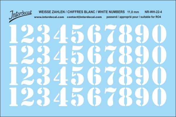 White numbers 04 for RO4 11 mm  (104 x 69 mm) NR-WH-22-4