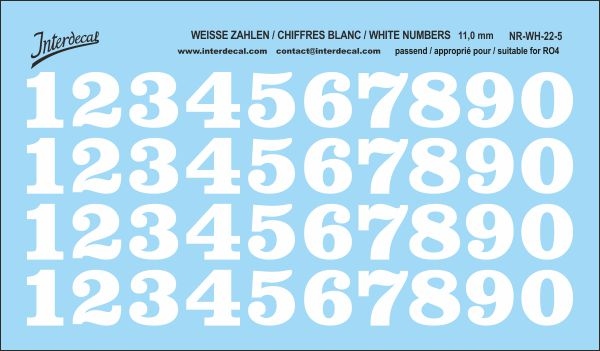 White numbers 05 for RO4 11 mm  (118 x 69 mm) NR-WH-22-5