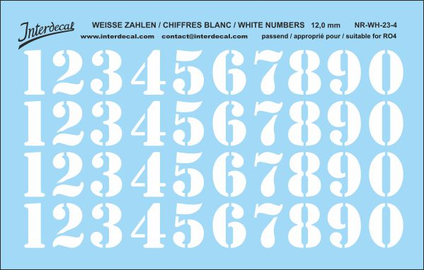 Numbers 04 for R04 12mm Waterslidedecals white 93x62mm INTERDECAL