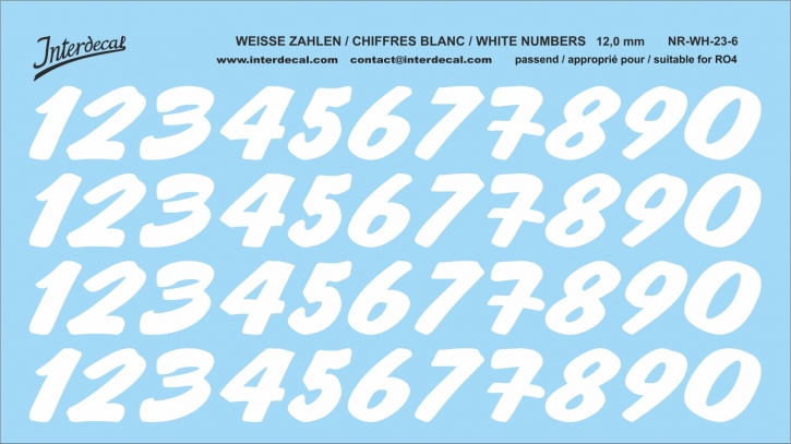 Numbers 06 for R04 12mm Waterslidedecals white 108x62mm INTERDECAL