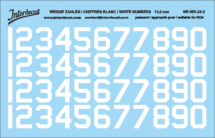 Numbers 02 for R04 13mm Waterslidedecals white 100x68mm INTERDECAL