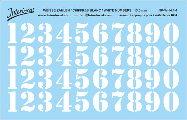 Numbers 04 for R04 13mm Waterslidedecals white 100x68mm INTERDECAL