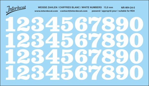 Numbers 05 for R04 13mm Waterslidedecals white 100x68mm INTERDECAL