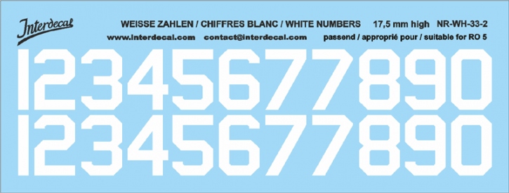 Numbers 02 for R05 17,5mm, high Waterslidedecals white 128x46mm INTERDECAL