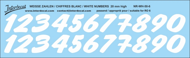 Numbers 06 for R06 20mm Waterslidedecals white INTERDECAL