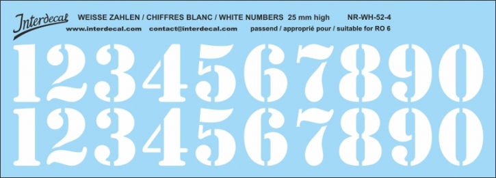 Weiße Zahlen 04 für RO6 25mm hoch (214x75 mm) NR-WH-52-4