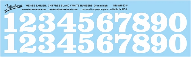 White numbers 05 for RO6 25mm high (214x75 mm)