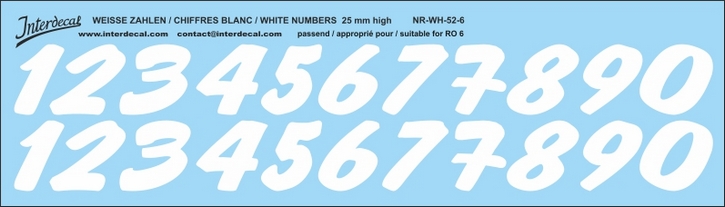 White numbers 06 for RO6 25mm high ( 256x73 mm)