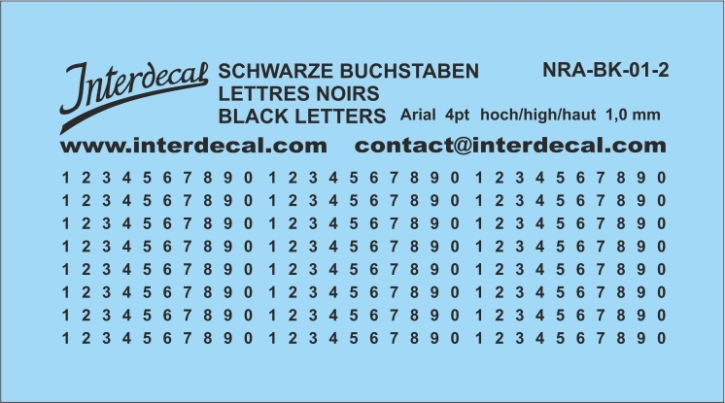 Numbers Arial 02 4pt 1,0mm high Waterslidedecals black 53x15mm INTERDECAL