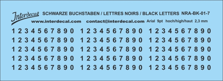 Numbers Arial 07 9pt 2,3mm high Waterslidedecals black 93x19mm INTERDECAL