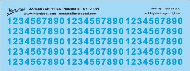 Chiffres Arial 18pt 4,6mm haut Décalcomanies bleu moyen 127x35mm INTERDECAL Chiffres Arial 18pt 4,6mm haut Décalcomanies bleu moyen 127x35mm INTERDECAL