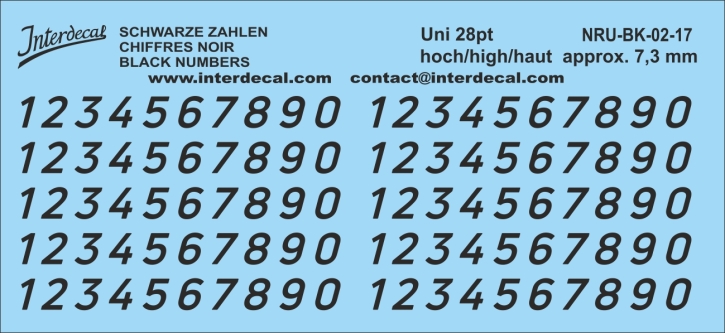 Chiffres "Uni Nouvelles" 17 italique 28pt 7,3mm haut Décalcomanies noir