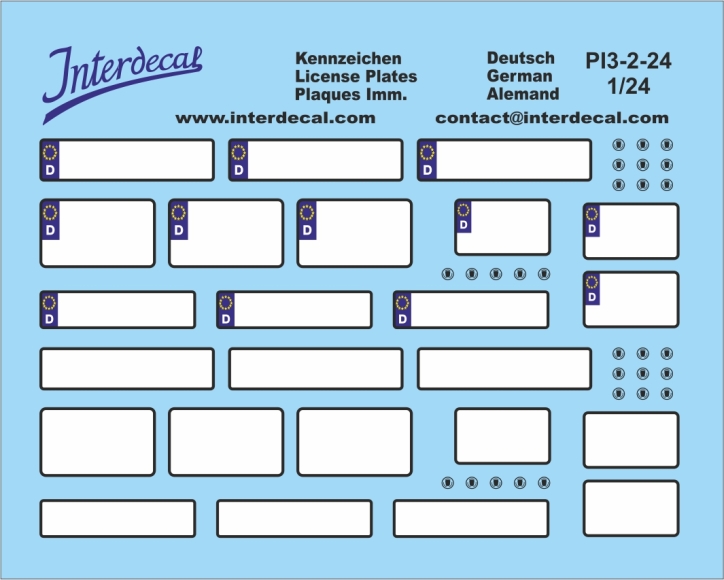 German registration plates 3-2 Euro 1/24 Waterslidedecals 79x50mm INTERDECAL German registration plates 3-2 Euro 1/24 Waterslidedecals 79x50mm INTERDECAL
