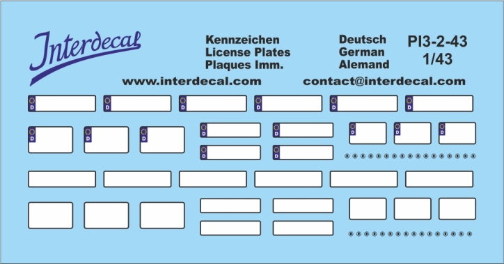 German registration plates 3-2 Euro 1/43 Waterslidedecals 80x26mm INTERDECAL