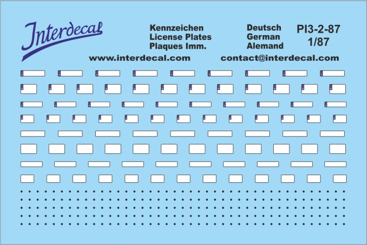Deutsche Kennzeichen 3-2 Euro 1/87 Naßschiebebild Decal 80x38mm INTERDECAL