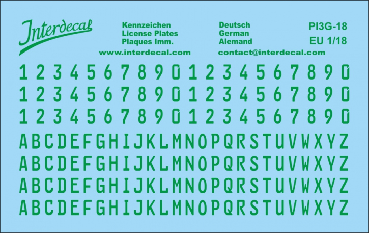 German registration plates Euro 1/18 for Decal PI7 Waterslidedecals green
