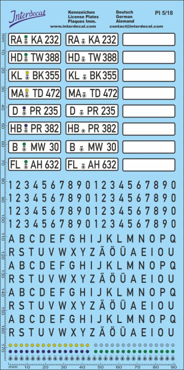 Deutsche Kennzeichen (1956-1995) 1/18 Naßschiebebild Decal 180x90mm INTERDECAL