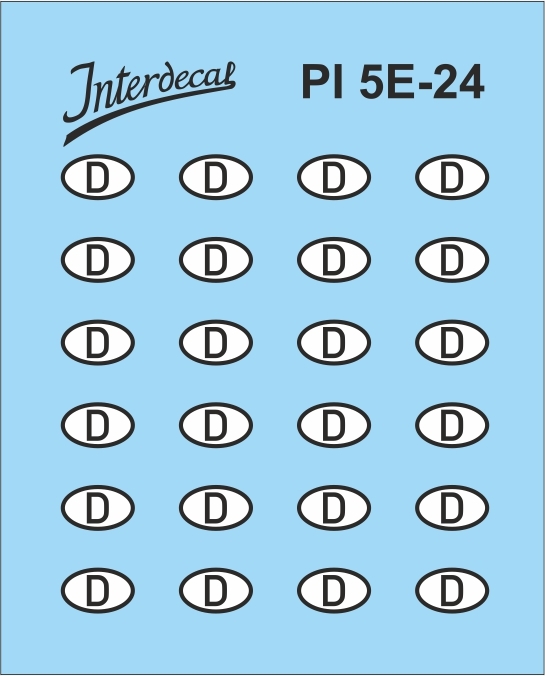 German registration plates (D sign) 5E 1/24 Waterslidedecals black-white