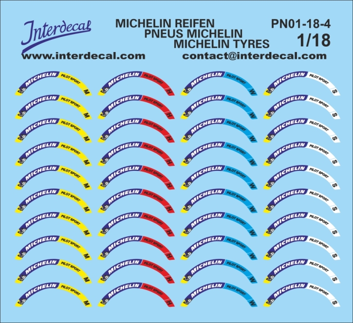Reifen Michelin 1-4  1/18 Naßschiebebild Decal 109x81mm INTERDECAL