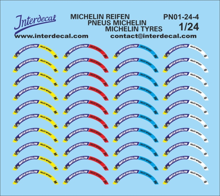 Reifen Michelin 1-4  1/24 Naßschiebebild Decal 83x60mm INTERDECAL