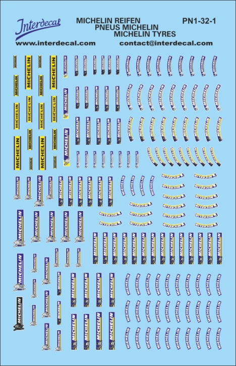 Tires Michelin 1-1  1/32 Waterslidedecals 104x73mm INTERDECAL