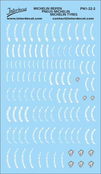 Reifen Michelin 1-2  1/32 Naßschiebebild Decal weiss-schwarz 128x78mm