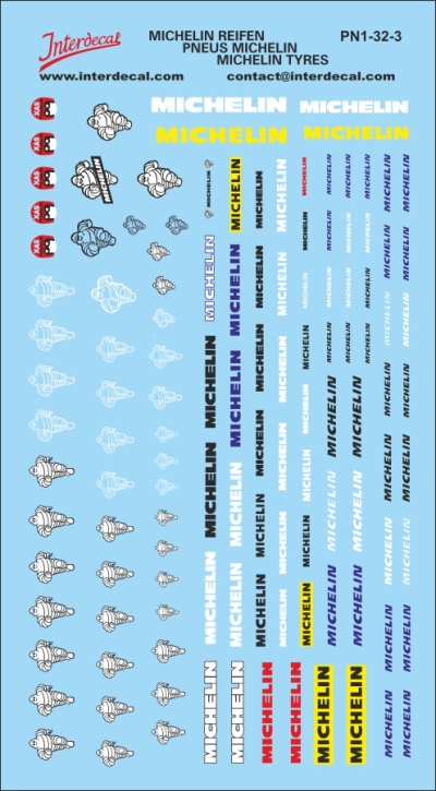 Tires Michelin 1-3  1/32 Waterslidedecals 132x74mm INTERDECAL