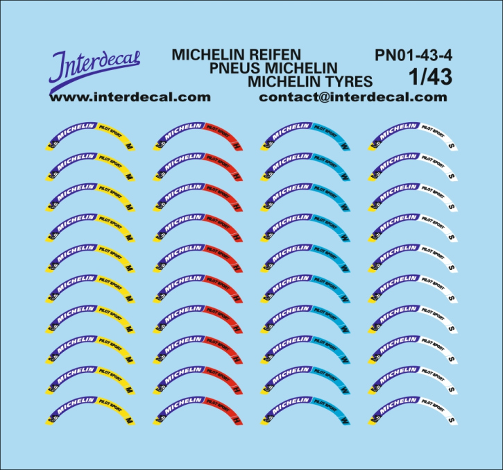 Reifen Michelin 1-4  1/43 Naßschiebebild Decal 49x36mm INTERDECAL