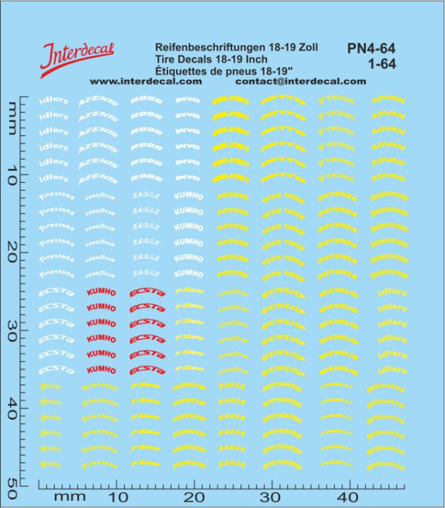 Décalcomanies Pneus 1/12 INTERDECAL - Réf. 18-19 03 - Dimensions 150x75 Mm - Neuf