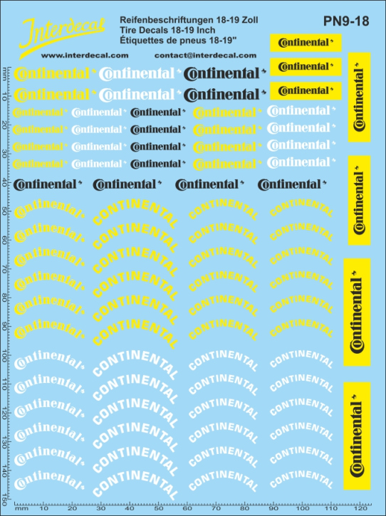 Tire Decal 9 18-19"  1/18 Waterslidedecals Continental 150x124mm INTERDECAL