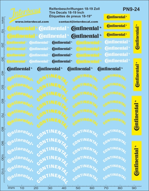 Tire Decal 9-1 18-19"  1/24 Waterslidedecals Continental 108x95mm INTERDECAL