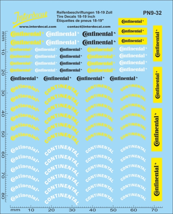 Tire Decal 9-1 18-19"  1/32 Waterslidedecals Continental 84x74mm INTERDECAL