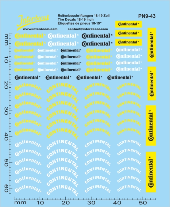 Tire Decal 9-1 18-19"  1/43 Waterslidedecals Continental 63x55mm INTERDECAL