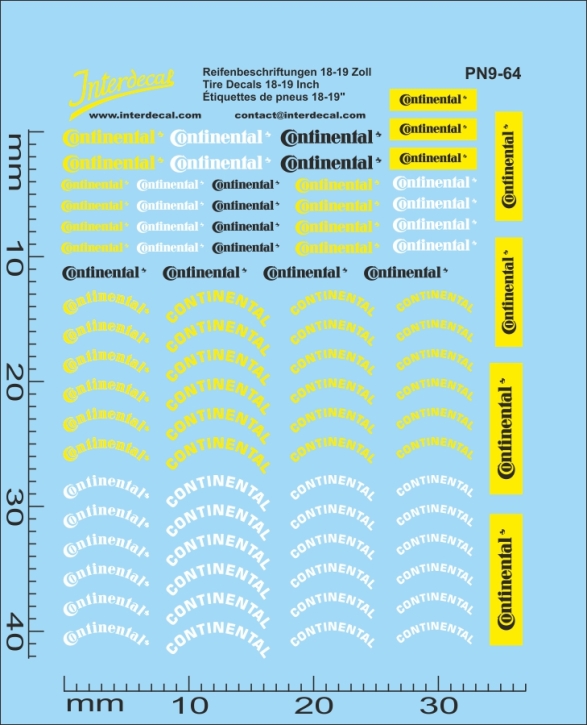 Tire Decal 9-1 18-19"  1/64 Waterslidedecals Continental 42x36mm INTERDECAL