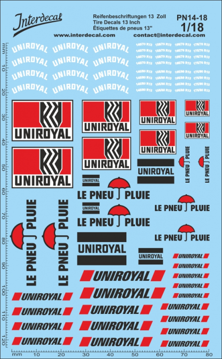 Tyre Decal 14 1/18 Waterslidedecals UNIROYAL 125x80mm INTERDECAL