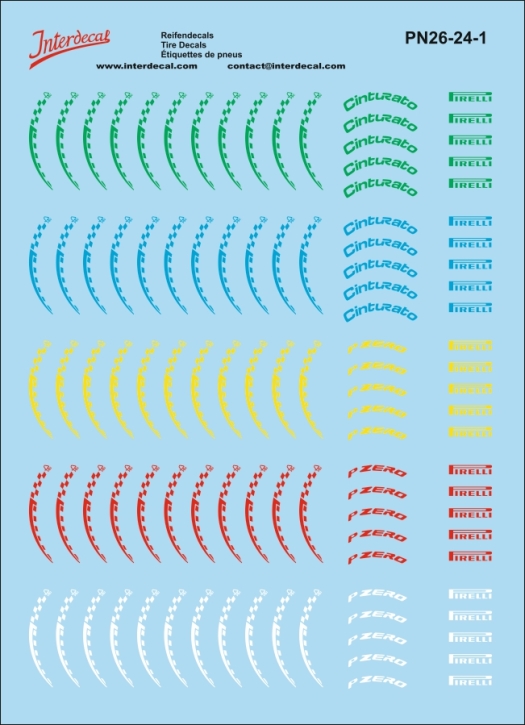 Reifenbeschriftungen 26-1 Pirelli Formel 1 1/24 Naßschiebebild Decal 110x85mm