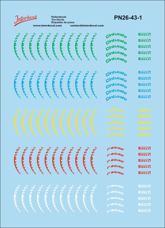 Tire Decal 26-1 Pirelli Formel 1 1/43 Waterslidedecals 65x49mm INTERDECAL