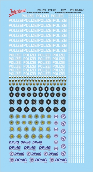 Polizei Deutschland 08 1/87 Naßschiebebild Decal 80x45mm INTERDECAL